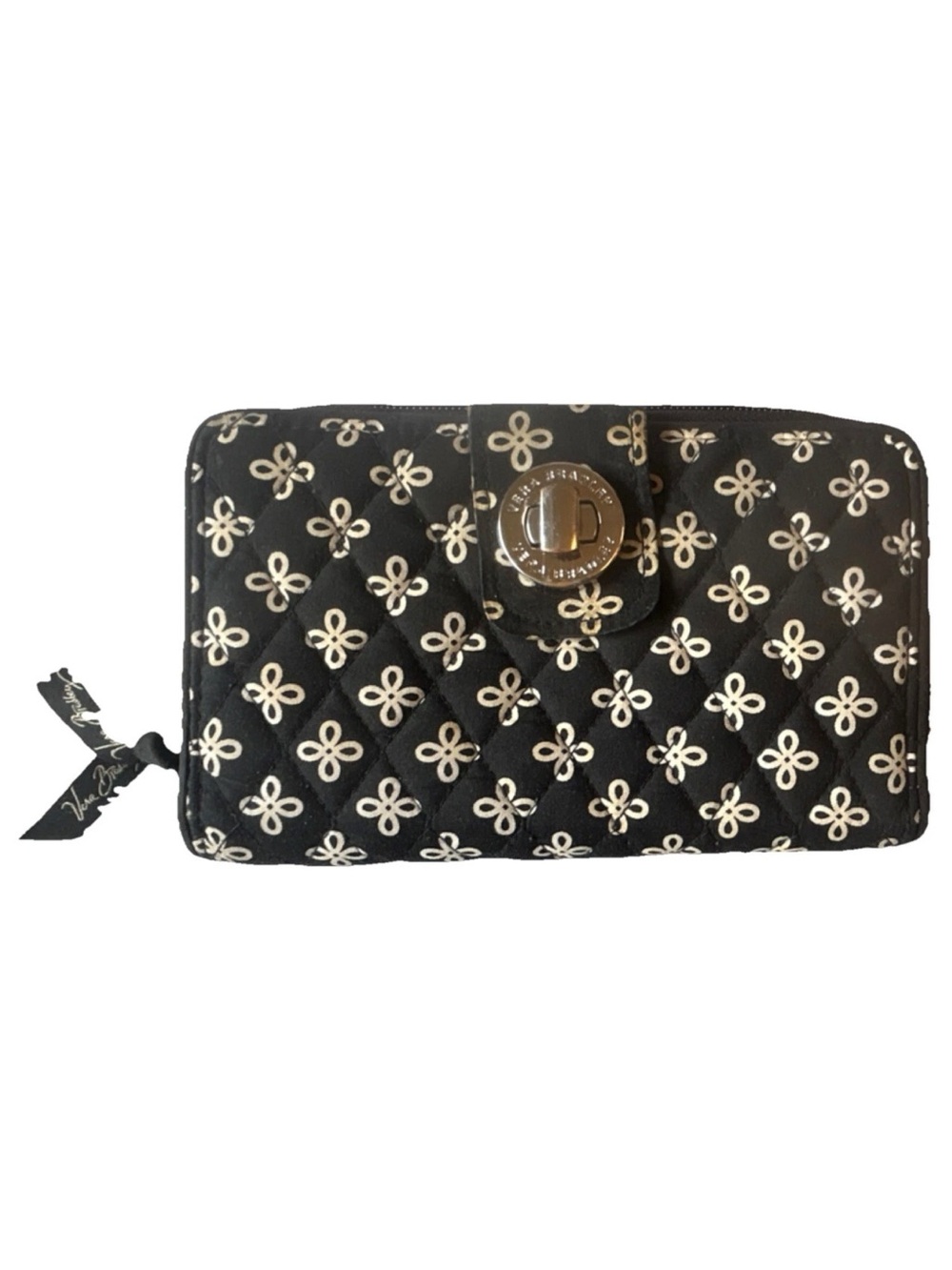 Vera Bradley Turnlock organizer wallet Black/ White Quilted Zip Floral Wallet